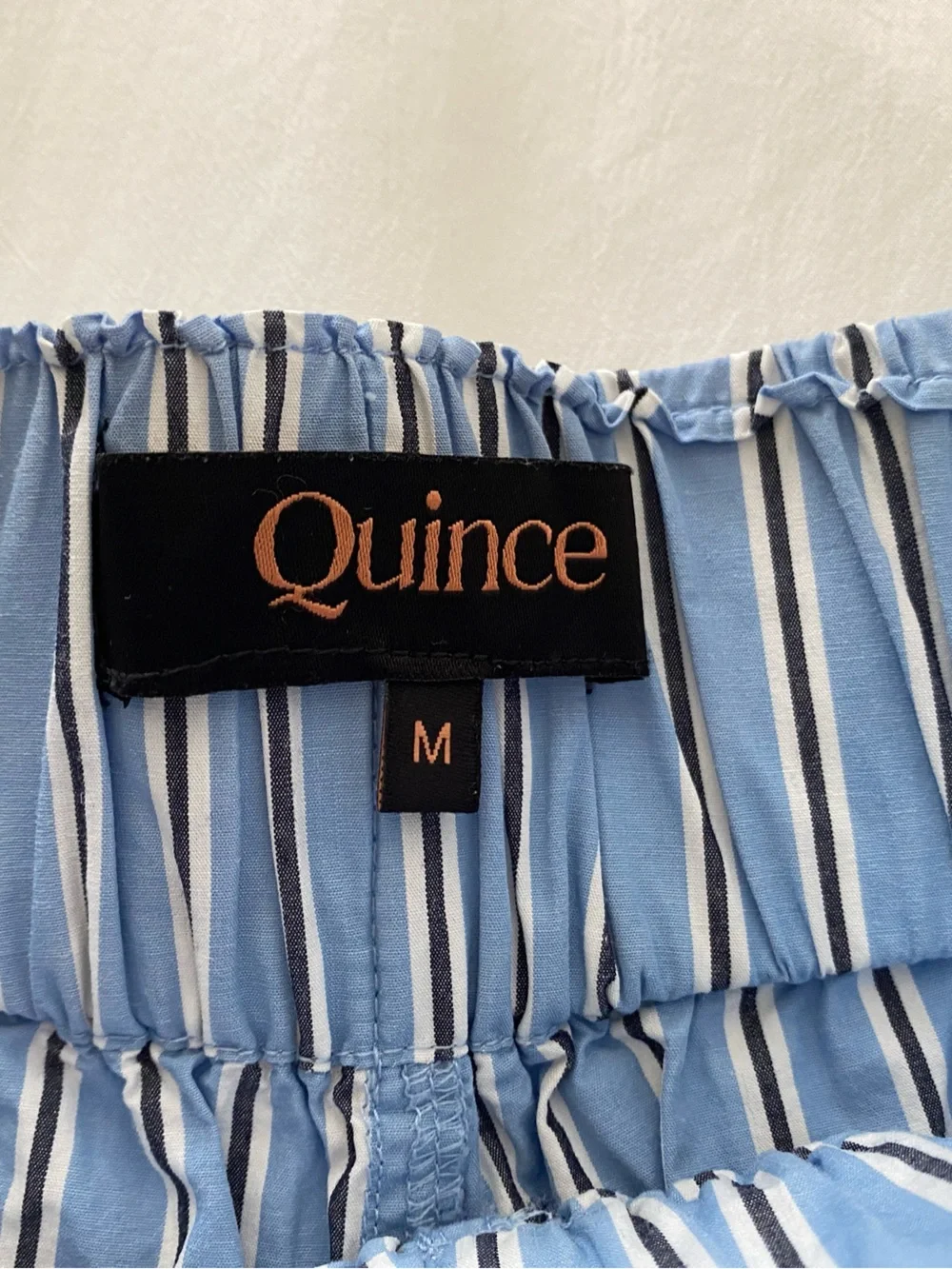 Quince Light Blue Shorts with Navy and White Stripes size Medium